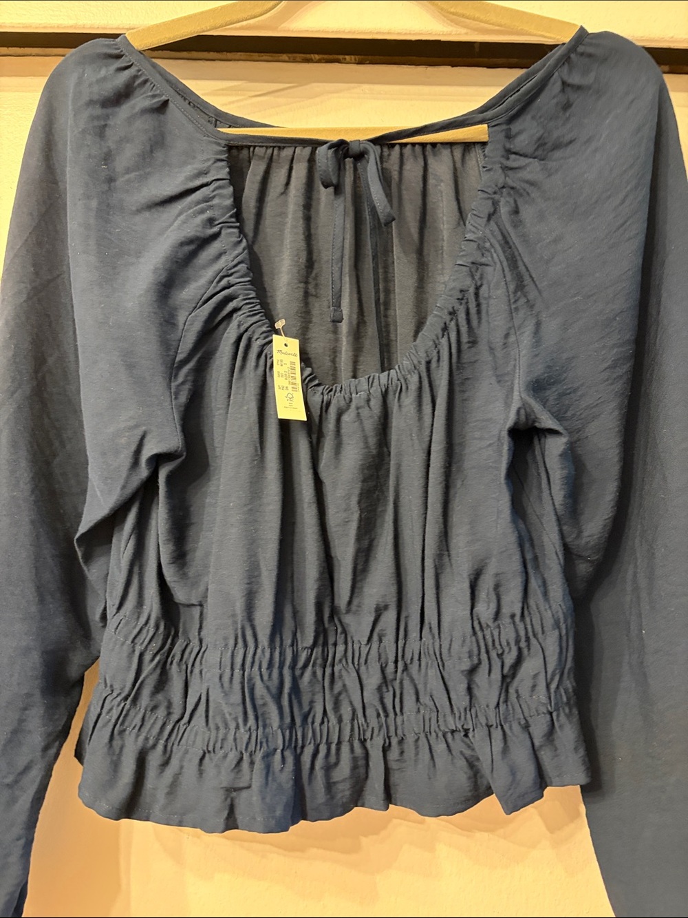 Madewell Navy Gathered Scoop-Neck Long Sleeve Top